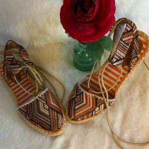 Women's Geometric Espadrille Sandals - Orange and Brown